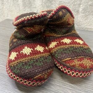 Muk Luks Womens Slipper Boots Fair Isle Knit Faux Fur Brown Red Small 5-6 NEW
